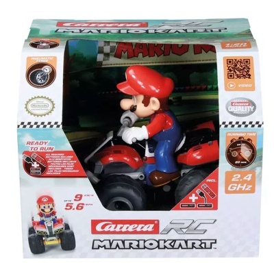 Carro de brinquedo Carrera RC Mario Kart com personagem Mario e embalagem com texto