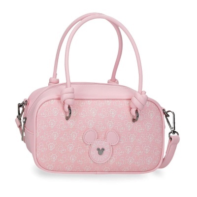 Mala tote rosa claro com padrão da cara do Mickey Mouse