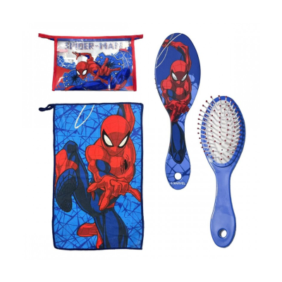 Conjunto cabelo Spider-Man com escova, toalha e estojo