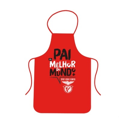 Avental vermelho com texto e emblema do Sport Lisboa e Benfica