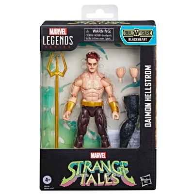 Figura de ação Daimon Hellstrom com acessórios numa caixa da Marvel Legends