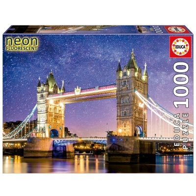 Caixa de puzzle EDUCA 1000 peças Tower Bridge à noite com luzes e céu estrelado