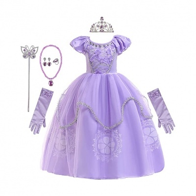Vestido lilás de princesa com acessórios para criança