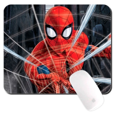 Tapete para rato Homem-Aranha com rato branco Apple em cima