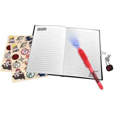Conjunto Naruto com caderno, caneta vermelha, marcador chave e autocolantes temáticos