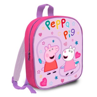 Mochila rosa e lilás com estampa da Peppa Pig e alças lilás ajustáveis