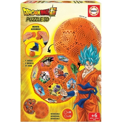 Caixa de puzzle 3D Dragon Ball Super com esfera laranja e imagens de personagens