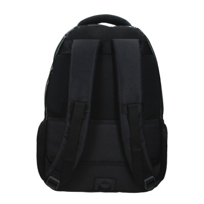 Mochila preta vista por trás com alças acolchoadas e ajuste