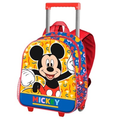 Mochila com rodas vermelha e azul com estampa do Mickey Mouse