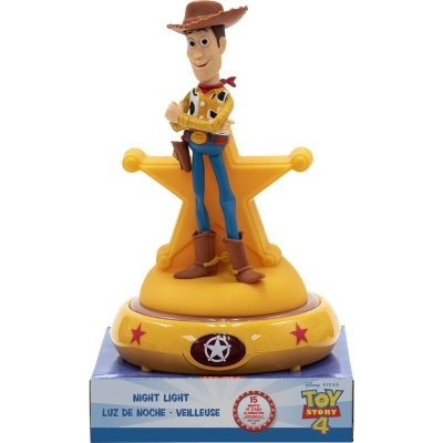 Figura Woody Toy Story 4 com base amarela e caixa azul