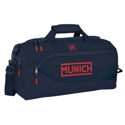 Mala desportiva azul escuro com logótipo vermelho MUNICH