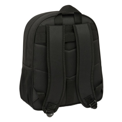 Mochila preta com alças almofadadas e bolsos laterais em rede vista de trás