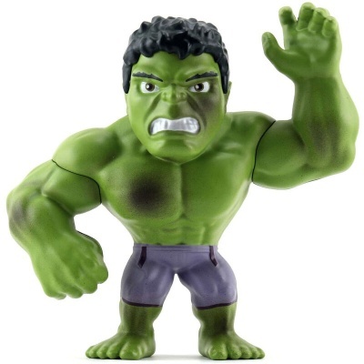 Figura de ação verde Hulk com calças roxas e cabelo preto