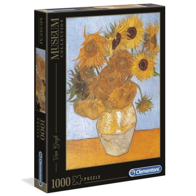 Caixa de quebra-cabeças de 1000 peças com imagem do quadro Girassóis de Van Gogh