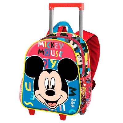 Mochila com rodas e cabo extensível com estampa do Mickey Mouse colorida