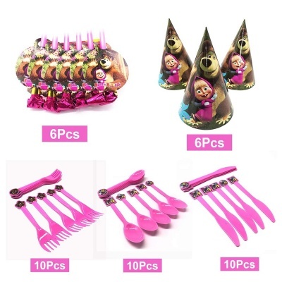 Conjunto de festa infantil com apitos, chapéus e talheres cor-de-rosa