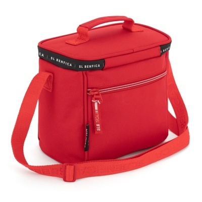 Bolsa térmica vermelha com alça ajustável e pega superior