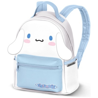 Mochila branca e azul clara com desenho infantil e alças acolchoadas