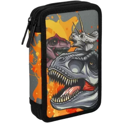 Estojo escolar com estampado de dinossauros coloridos