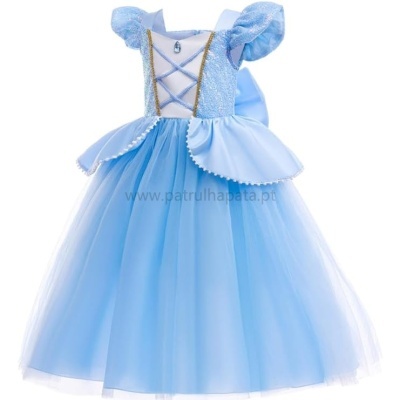 Vestido azul claro de fantasia para criança com saia de tule e corpete texturizado