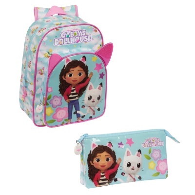 Mochila e estojo decorados com personagens Gabby's Dollhouse