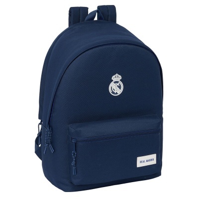 Mochila azul escuro com logótipo do Real Madrid e bolso frontal