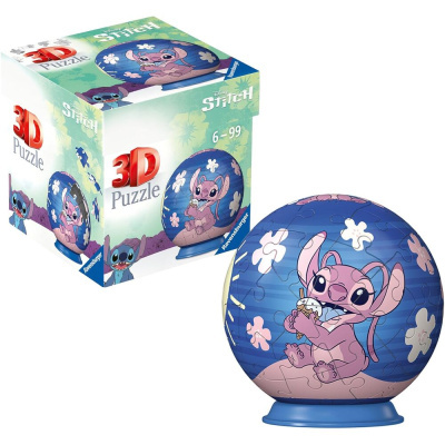 Puzzle 3D Stitch da Disney, com embalagem colorida e base azul.