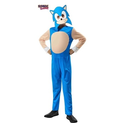 Fato infantil do Sonic the Hedgehog azul e bege com capuz e máscara