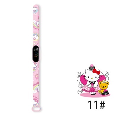 Pulseira de relógio fitness rosa com padrão Hello Kitty e monitor digital