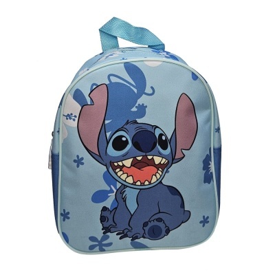 Mochila infantil azul com estampa do Stitch e alça azul