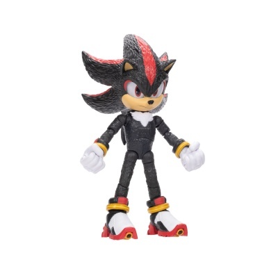 Boneco articulado de Shadow the Hedgehog preto e vermelho com luvas e sapatos coloridos