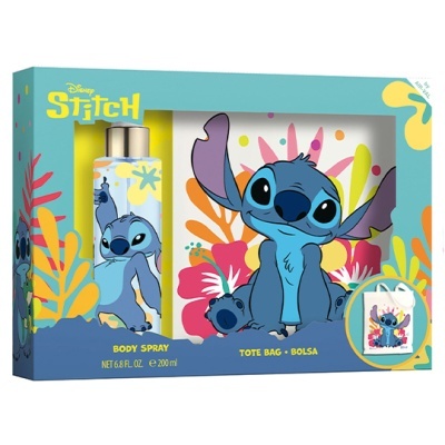 Conjunto Disney Stitch com body spray e tote bag decorados com personagem Stitch