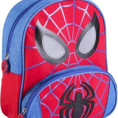 Mochila infantil Homem-Aranha vermelha e azul com teia e aranha