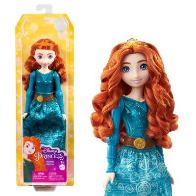 Boneca Disney Princesa Mérida com vestido azul e cabelo ruivo