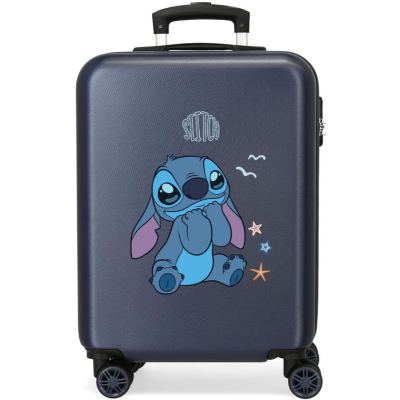 Mala de viagem rígida azul com estampa do Stitch e rodas preto