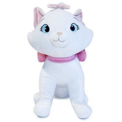 Pelúcia branca de gato com detalhes rosa e olhos azuis