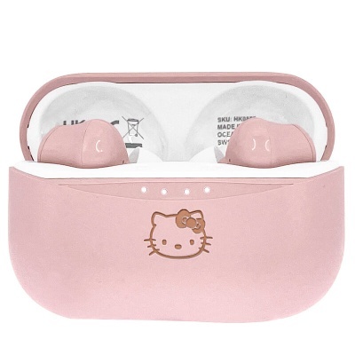 Auriculares sem fios cor-de-rosa com estojo de carregamento Hello Kitty