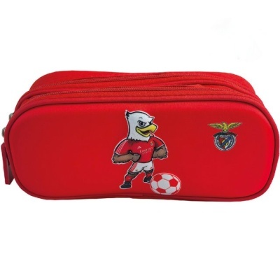 Estojo escolar vermelho com mascote de águia e emblema do SL Benfica