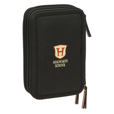 Estojo preto de tecido com zíper e brasão HOGWARTS SCHOOL