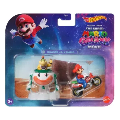 Pack Hot Wheels The Super Mario Galaxy com figuras de Bowser Jr. e Mario em mota