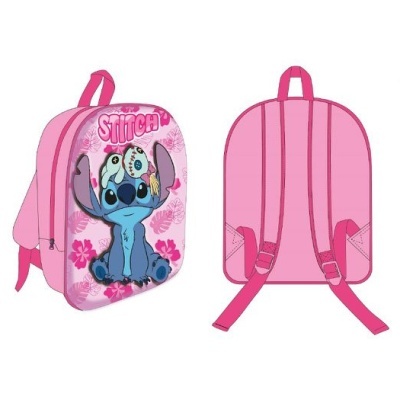 Mochila rosa com personagem Stitch e flores
