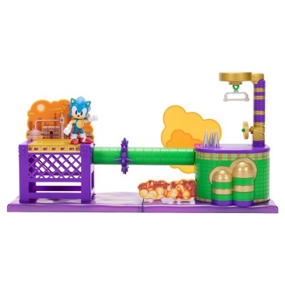 Brinquedo colorido com figura de Sonic e elementos em roxo, verde e dourado