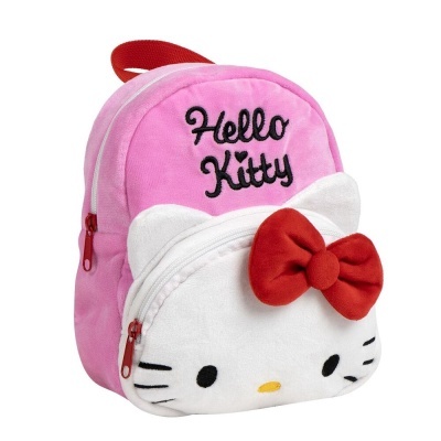 Mochila infantil rosa e branca Hello Kitty com laço vermelho