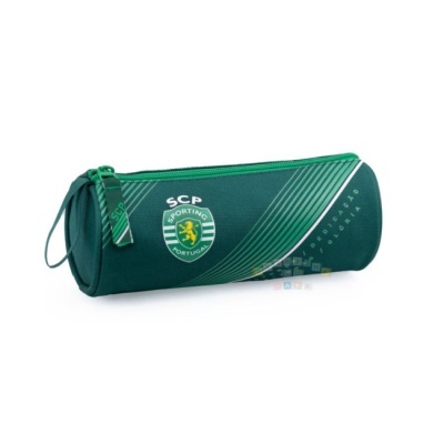 Estojo Sporting Clube de Portugal verde cylindrical com zíper.