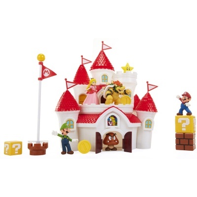 Brinquedo castelo Super Mario com figuras e acessórios coloridos