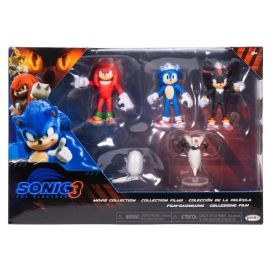 Conjunto de figuras de ação Sonic 3 com personagens principais e acessórios em embalagem