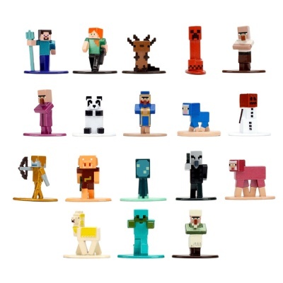 Conjunto de figuras de ação Minecraft variadas em bases coloridas