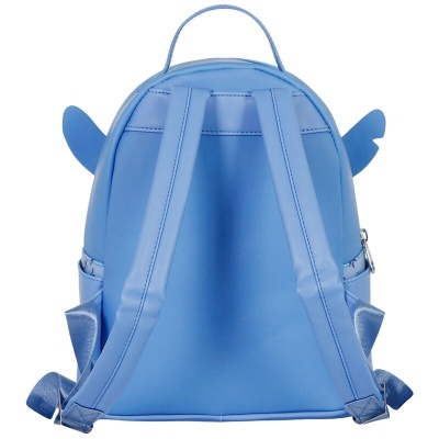 Mochila pequena azul com orelhas e alças ajustáveis em material sintético