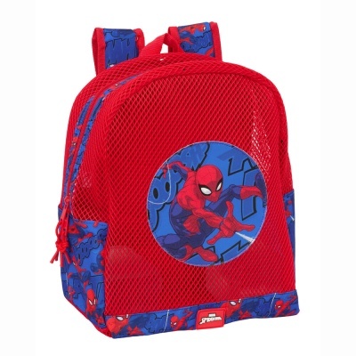 Mochila infantil vermelha com estampa Spider-Man azul e vermelha