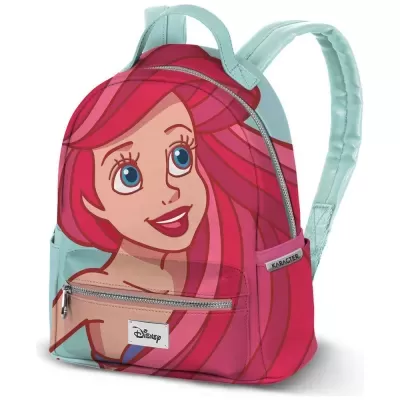 Mochila infantil Disney rosa e azul com imagem da Ariel